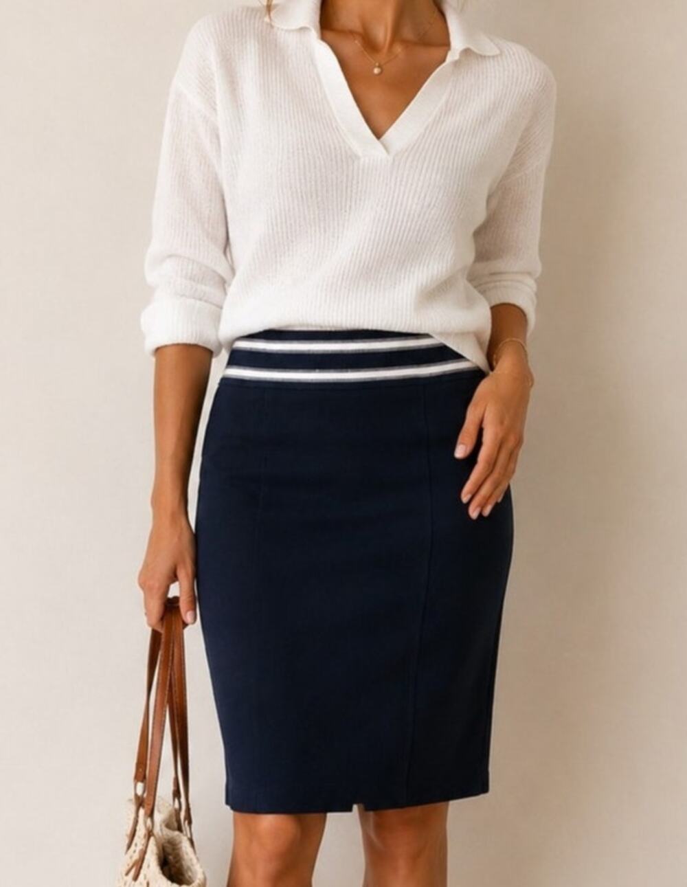 Basler Womens Midi Pencil Skirt Size 38 (6) Navy Blue Preppy Old Money Career